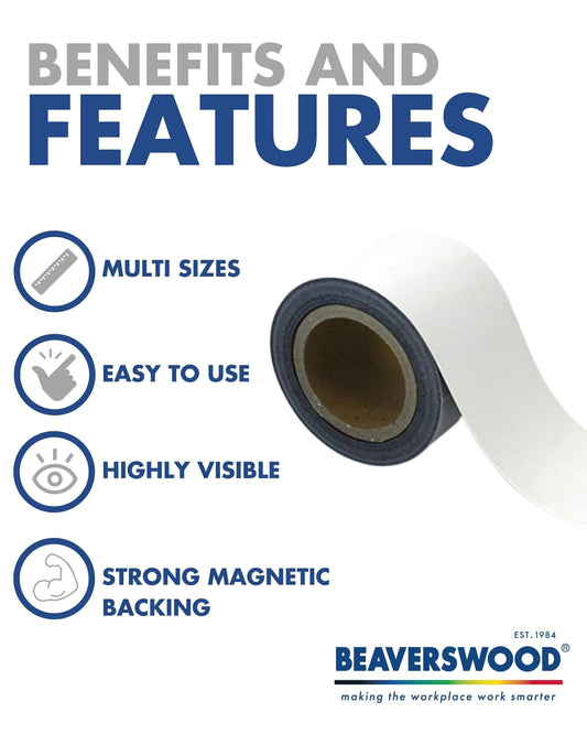 Magnetic Easy Wipe Racking Strip 90mm Wide x 10m Long - Magnetic Tape - White