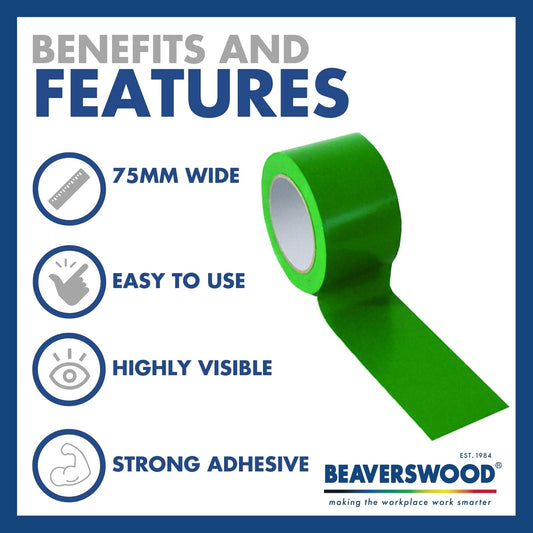 Floor Lane Marking Line Tape - Resistant Adhesive, Safety Floor - 75mm Wide x 33m Long