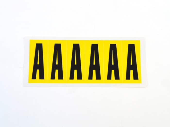 Yellow/Black Self Adhesive Letter - Size F6- A