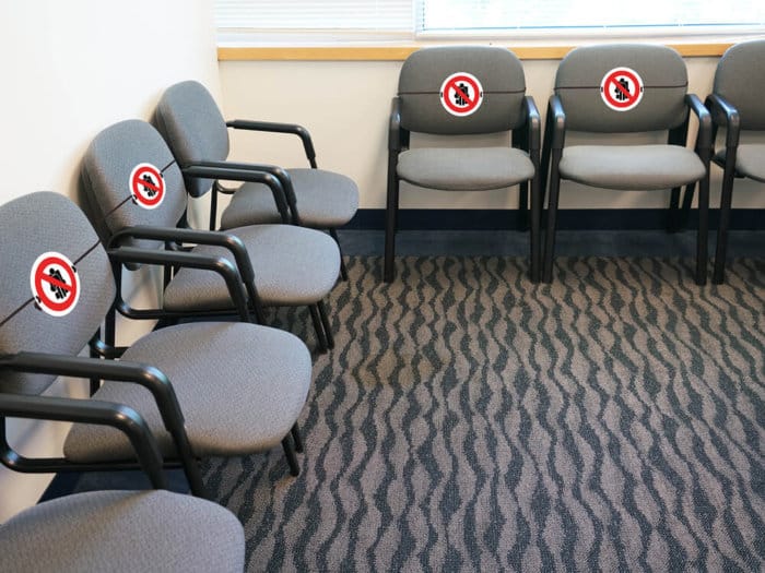 No Sitting Markers On Waiting Room Chairs