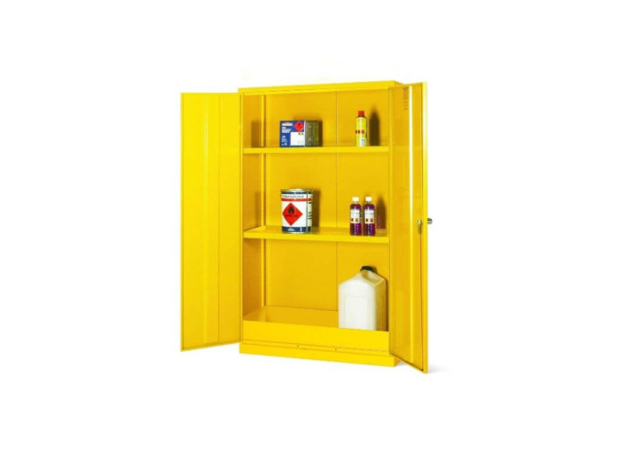 Yellow COSHH Hazardous Substance Cabinet 1525 x 915 x 457 Open