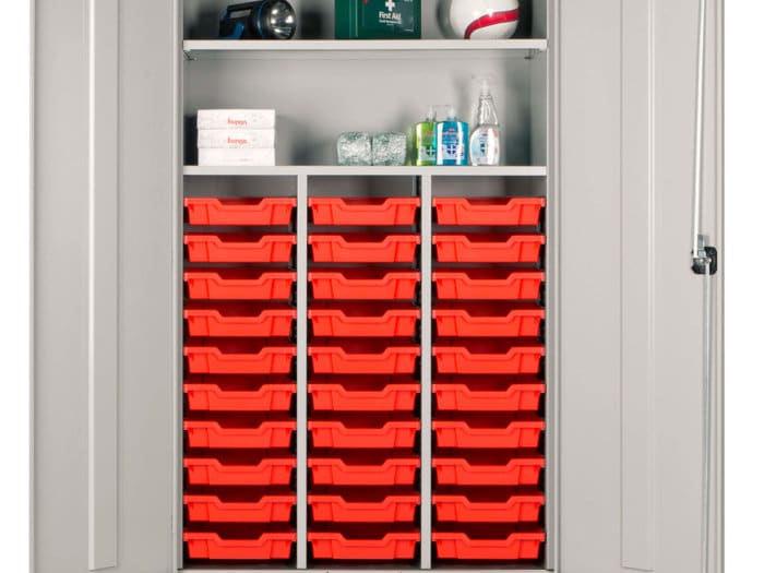 EliteGuard Tray Storage Teachers Cupboards - Red Tray