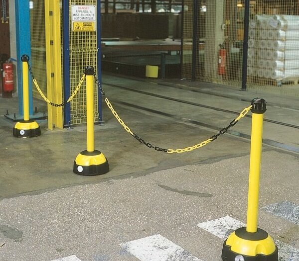 Yellow/Black Chain Post in Warehouse