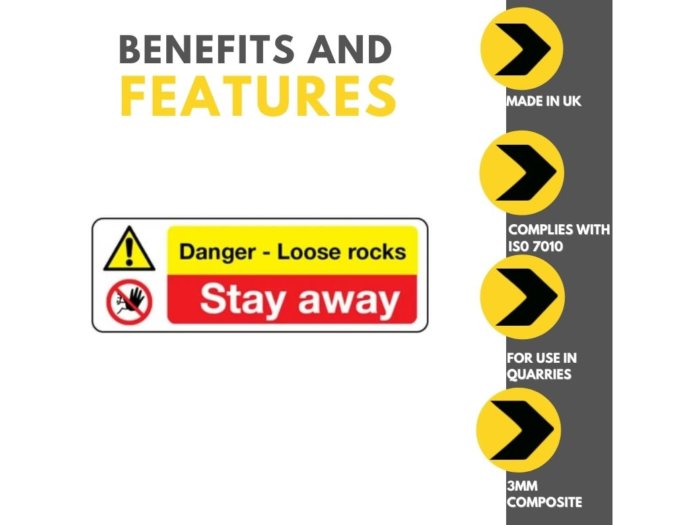 Danger Loose Rocks Stay Away Sign -3mm Composite- 600mm x 200mm