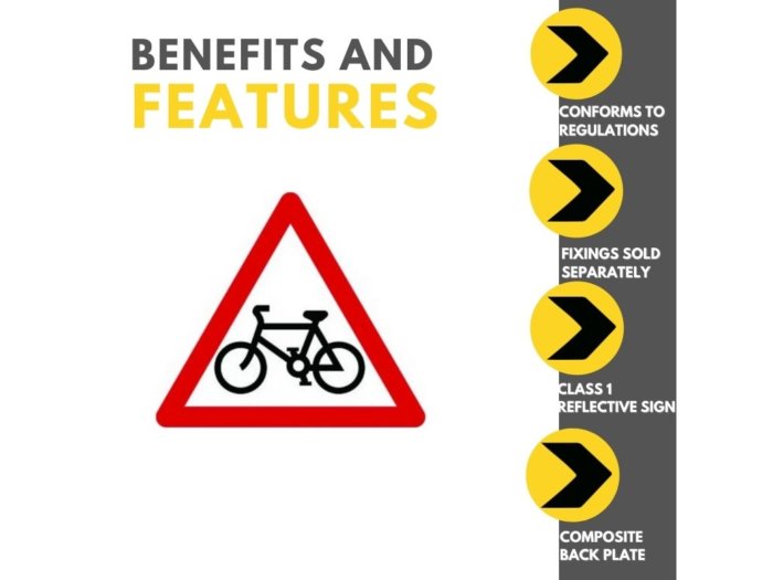 Cycle route ahead triangle. Fig 950. 600mm Class 1 reflective traffic sign