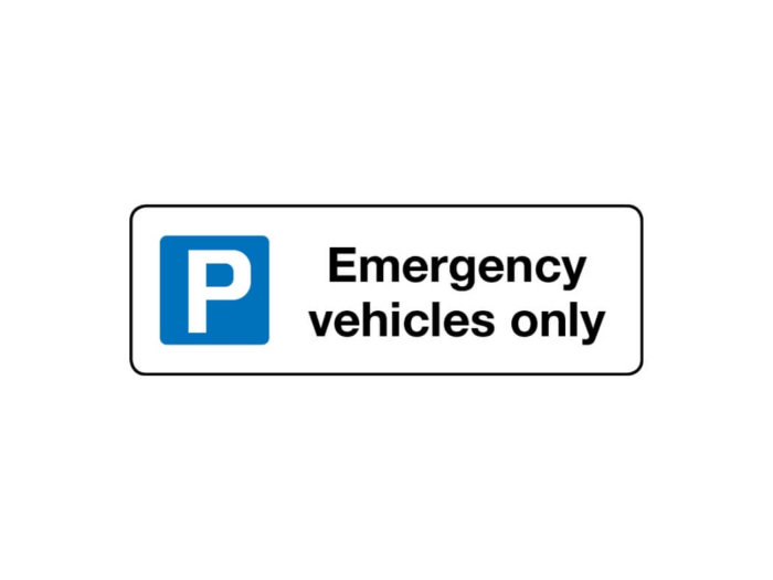 Car Parks – Emergency vehicles only (parking symbol) sign