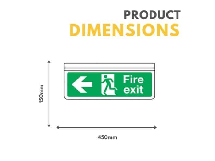 Ceiling mounted double sided fire exit sign. Horizontal arrow, 450mm x 150mm