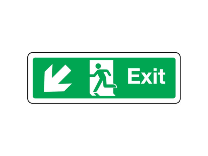 Exit primary arrow down left sign