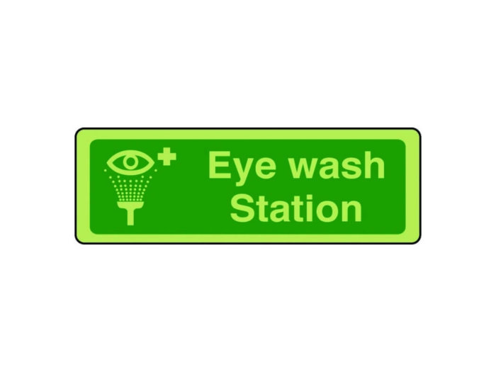 Eye wash station with symbol sign in photoluminescent