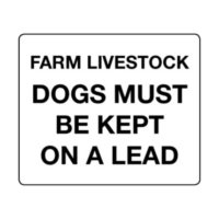 Farm livestock Dogs must be kept on leads sign