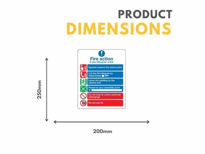 Fire Action Notice Incorporating Graphic Symbols From Bs 5499 (With Lifts) Sign Measurements