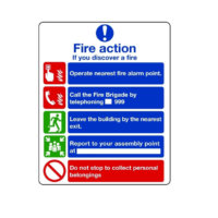 Fire Action Notice incorporating graphic symbols from BS 5499 (without lifts) sign