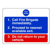 Fire Action for car parks sign