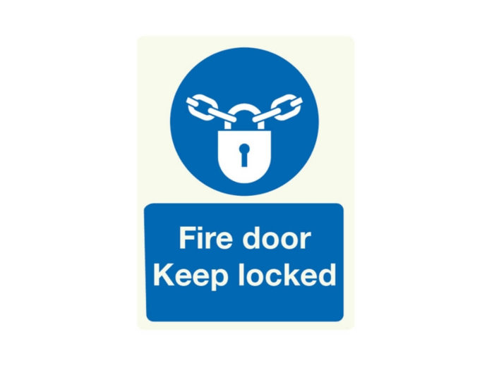 Fire door Keep locked (with symbol) in photoluminescent sign