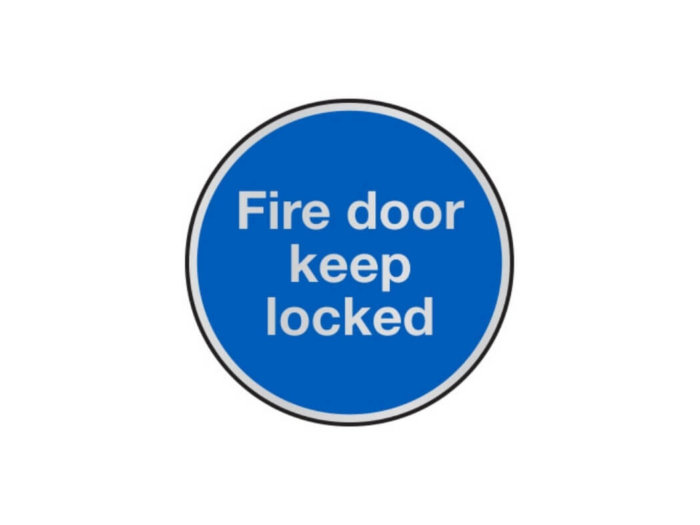 Fire door keep locked anodised aluminium sign