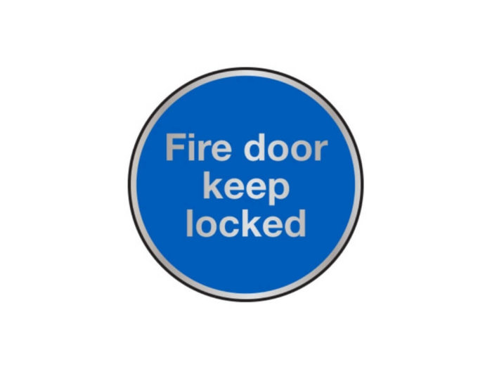 Fire door keep locked brushed stainless steel sign