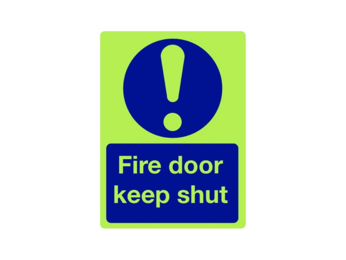 Fire door keep shut (with symbol) in photoluminescent sign