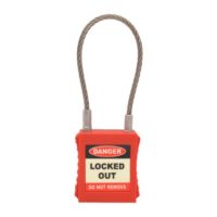 Red Safety Padlock with Wire Shackle