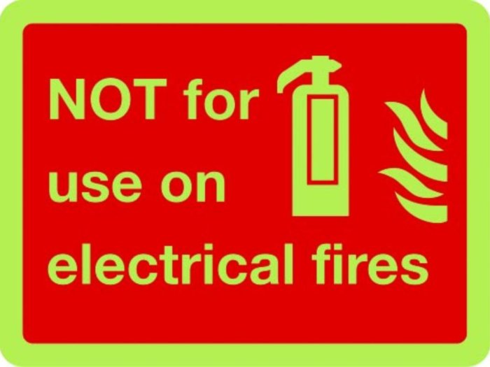 For use on electrical fires Extinguisher sign in photoluminescent sign