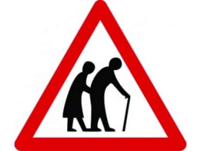 Frail/disabled pedestrians triangle. Fig 544.2. 600mm Class 2 reflective traffic sign