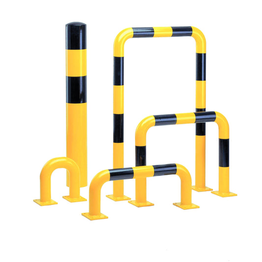 TRAFFIC-LINE Protection Guard, Galvanised and Powder Coated, Surface Fixing Plate, Yellow with Black Bands, 350 mm Height x 1000 mm Width, Yellow/Black