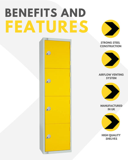 Four Door Compartment Locker - School, Work, Gym Storage Locker - 1800mm H x 300mm W x 300mm D - Black