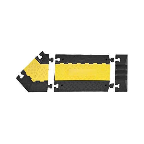 Large Cable Protection Ramp, Angle Right, 500/200 mm L x 600 mm W x 75 mm H, Black and Yellow