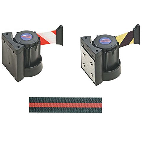 Magnetic Wall Mounted Belt Cartridge, Red/White Striped Belt, 3000 mm Length, Black