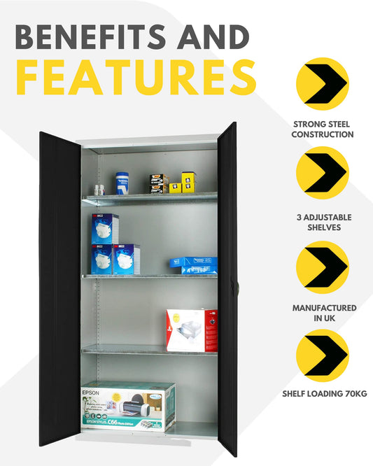 Industrial Commercial Storage Cupboard - 3 Shelves - 1830mm High x 915mm Wide x 457mm Deep