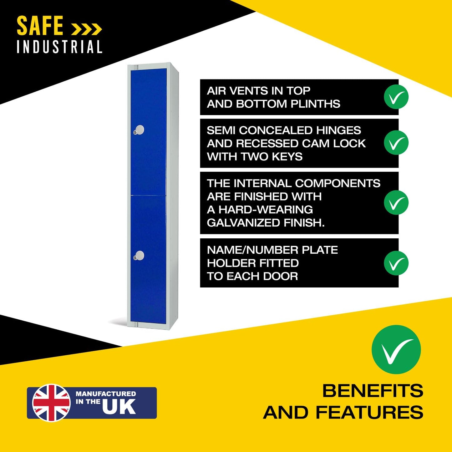 Two Door Compartment Locker - School Work Gym Storage Locker