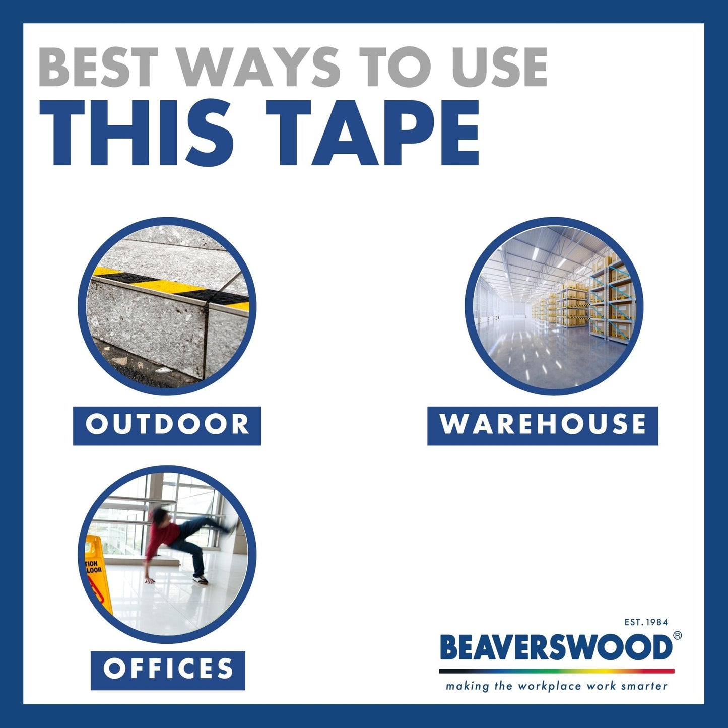 Safe Industrial - Premium Resistant Blue Safety Marking Tape, 1 Tape 50mm Wide x 33m Long - Hazard Caution Tape & Warning, Social Distancing, Warehouse & Gym Floor