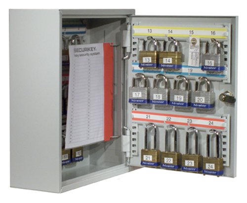 Safe Industrial - 24 Key Wall Key Cabinet Locking System - Wall Mountable Holder Box - Best For Home, Office Padlock For 24 Key Bouquets ‎(12 x 30 x 35.5 cm, Grey)