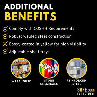 Dangerous Substance Cabinet - Fireproof Chemical Storage - Metal Cupboard 1 Shelf - Hi-Vis Yellow - 1000mm High x 915mm Wide x 457mm Deep (30 Litre)