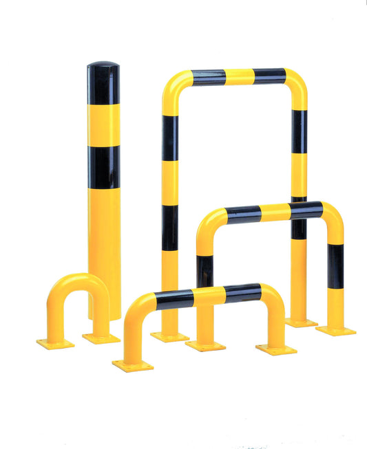 TRAFFIC-LINE Protection Guard, Powder Coated, Surface Fixing Plate, Yellow with Black Bands, 600 mm Height x 750 mm Width, Yellow/Black