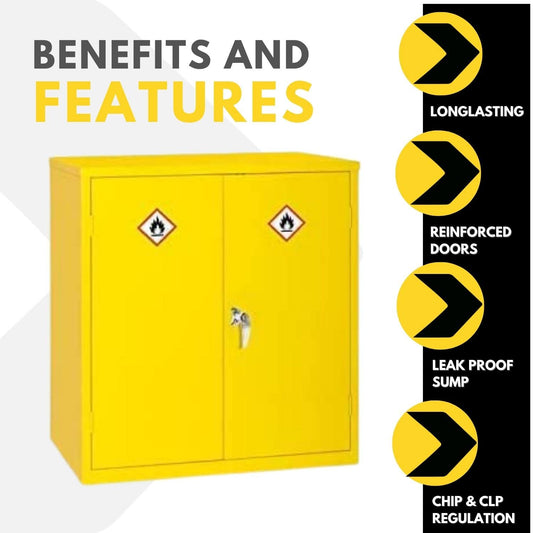 Dangerous Substance Cabinet - Fireproof Chemical Storage - Metal Cupboard 1 Shelf - Hi-Vis Yellow - 1000mm High x 915mm Wide x 457mm Deep (30 Litre)
