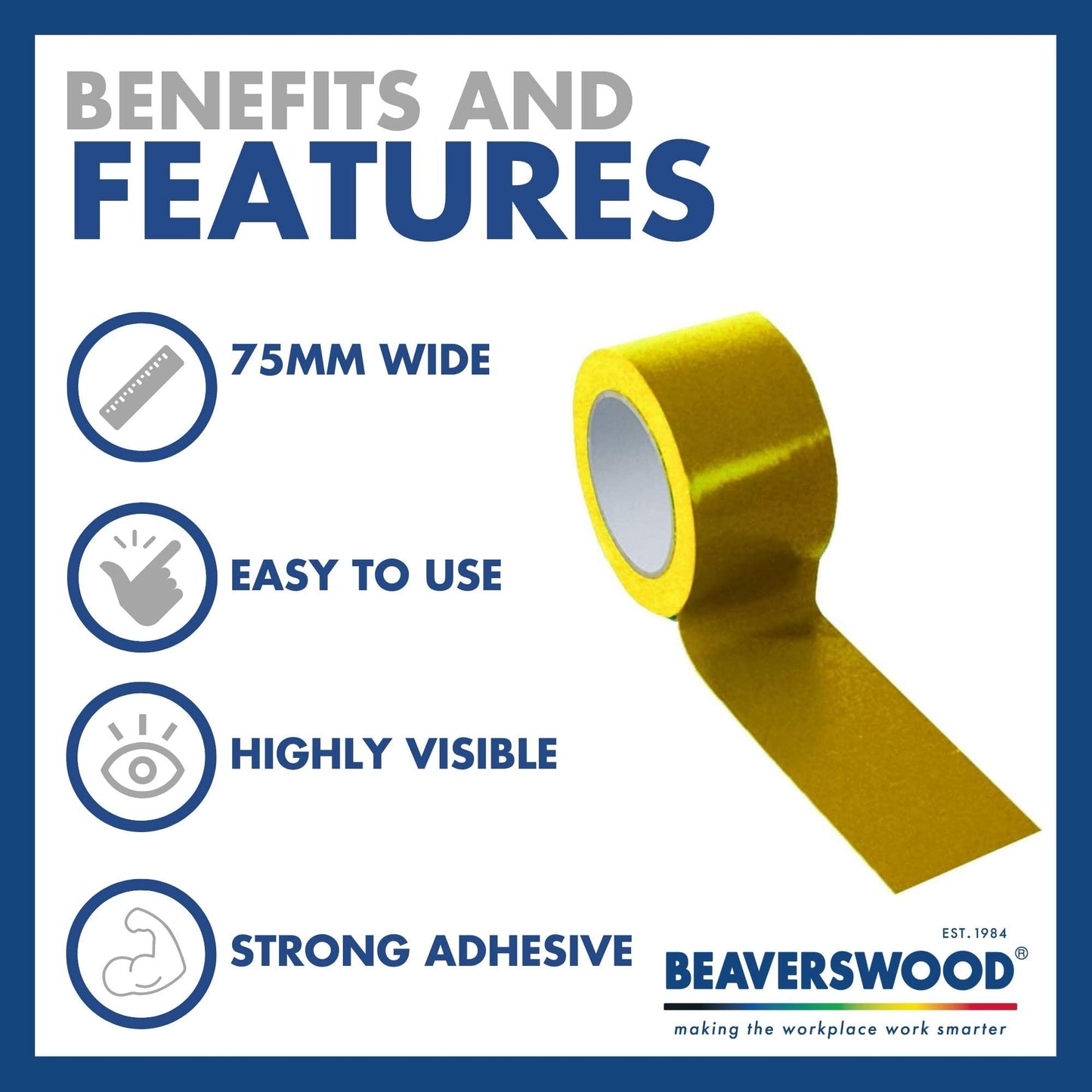 Floor Lane Marking Line Tape - Resistant Adhesive, Safety Floor - 75mm Wide x 33m Long