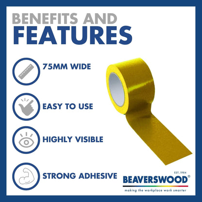 Floor Lane Marking Line Tape - Resistant Adhesive, Safety Floor - 75mm Wide x 33m Long