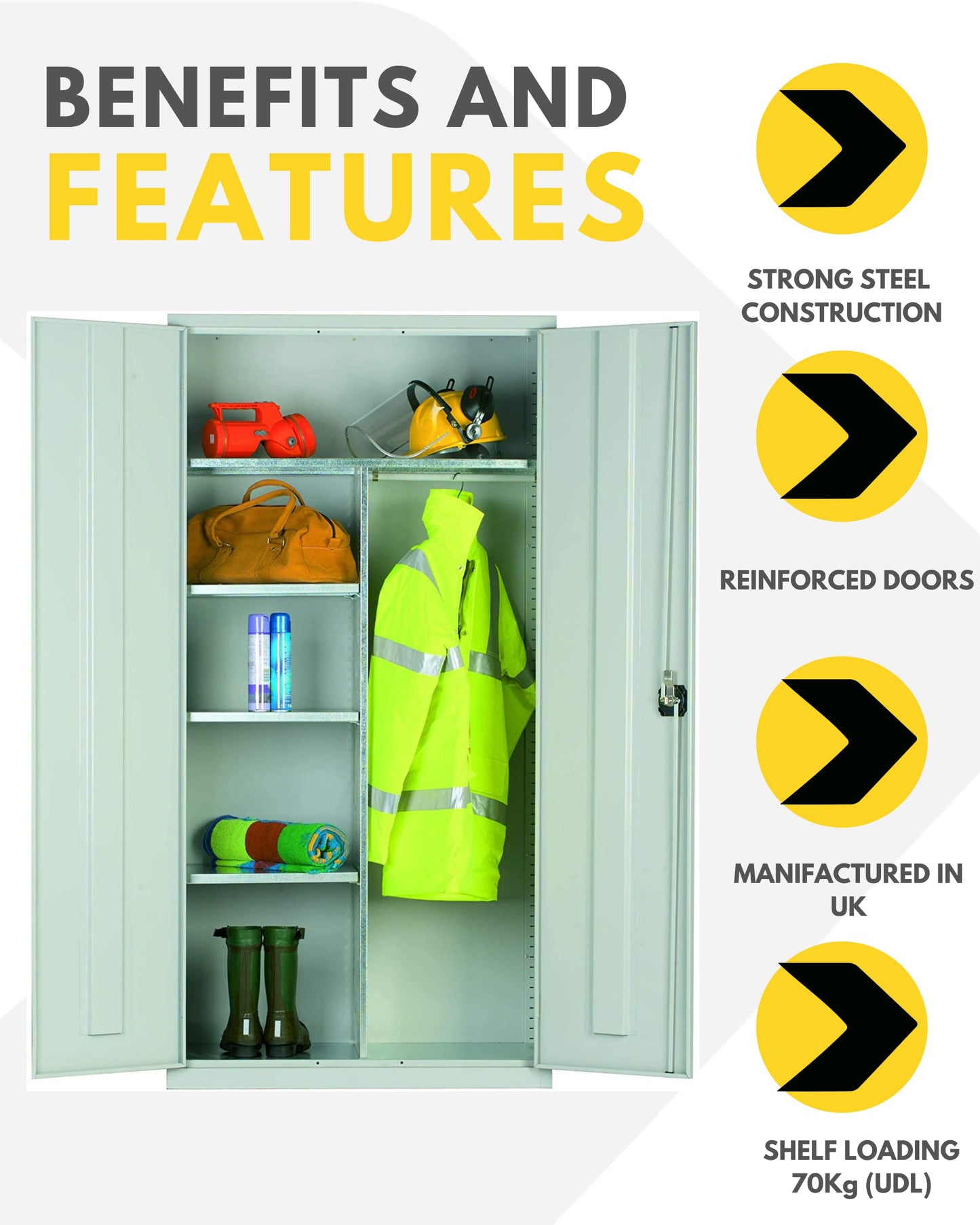 PPE Clothing and Equipment Cupboard - Industrial Commercial Storage Cupboard - 1830mm High x 915mm Wide x 457mm Deep