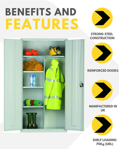 PPE Clothing and Equipment Cupboard - Industrial Commercial Storage Cupboard - 1830mm High x 915mm Wide x 457mm Deep