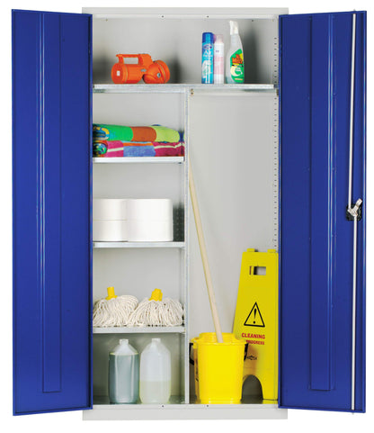 Janitorial Cupboard - Industrial and Commercial Cupboard - 4 Shelves / 6 Compartments - 1830mm High x 915mm Wide x 457mm Deep