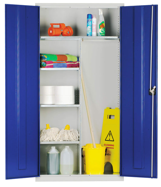Janitorial Cupboard - Industrial and Commercial Cupboard - 4 Shelves / 6 Compartments - 1830mm High x 915mm Wide x 457mm Deep