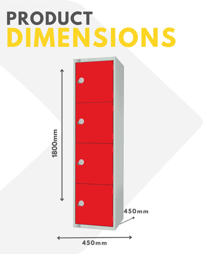 Four Door Compartment Locker - School, Work, Gym Storage Locker - 1800mm H x 300mm W x 300mm D - Black