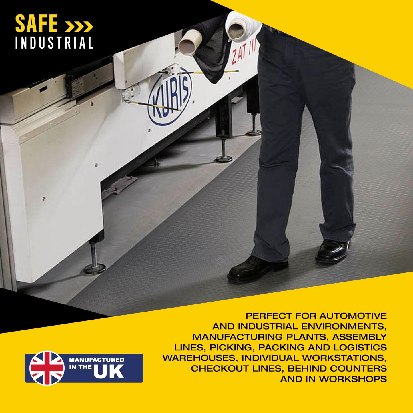 Blue Diamond Kumfi Diamond Durable Extra Thick Anti-Fatigue Mat - 90cm x 150cm - Black/Yellow
