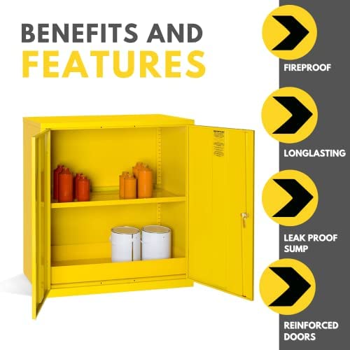 Dangerous Substance Cabinet - Fireproof Chemical Storage - Metal Cupboard 1 Shelf - Hi-Vis Yellow - 1000mm High x 915mm Wide x 457mm Deep (30 Litre)
