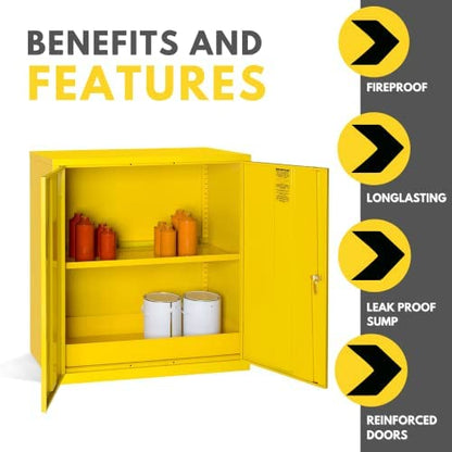 Dangerous Substance Cabinet - Fireproof Chemical Storage - Metal Cupboard 1 Shelf - Hi-Vis Yellow - 1000mm High x 915mm Wide x 457mm Deep (30 Litre)