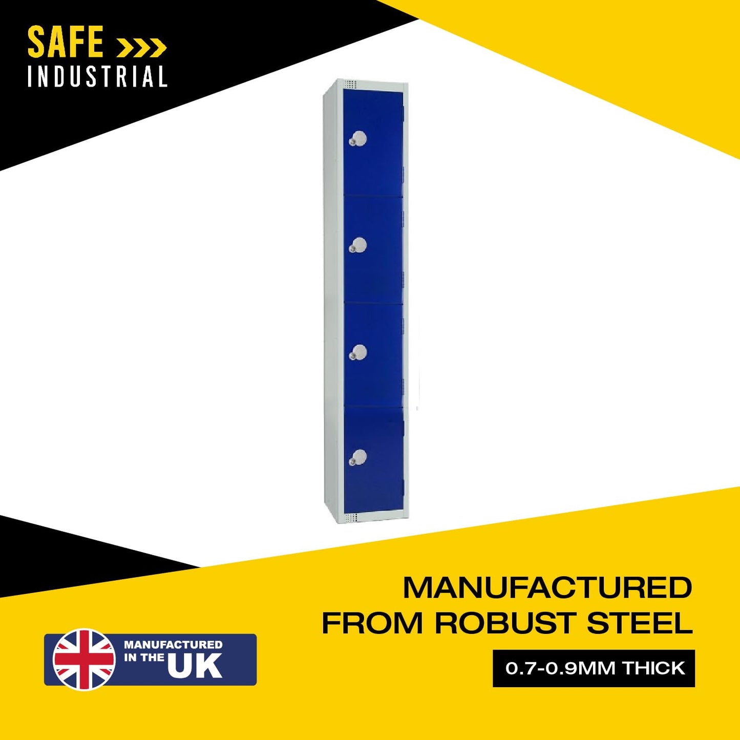 Four Door Compartment Locker - School, Work, Gym Storage Locker - 1800mm H x 300mm W x 300mm D - Black
