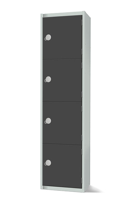 Four Door Compartment Locker - School, Work, Gym Storage Locker - 1800mm H x 300mm W x 300mm D - Black