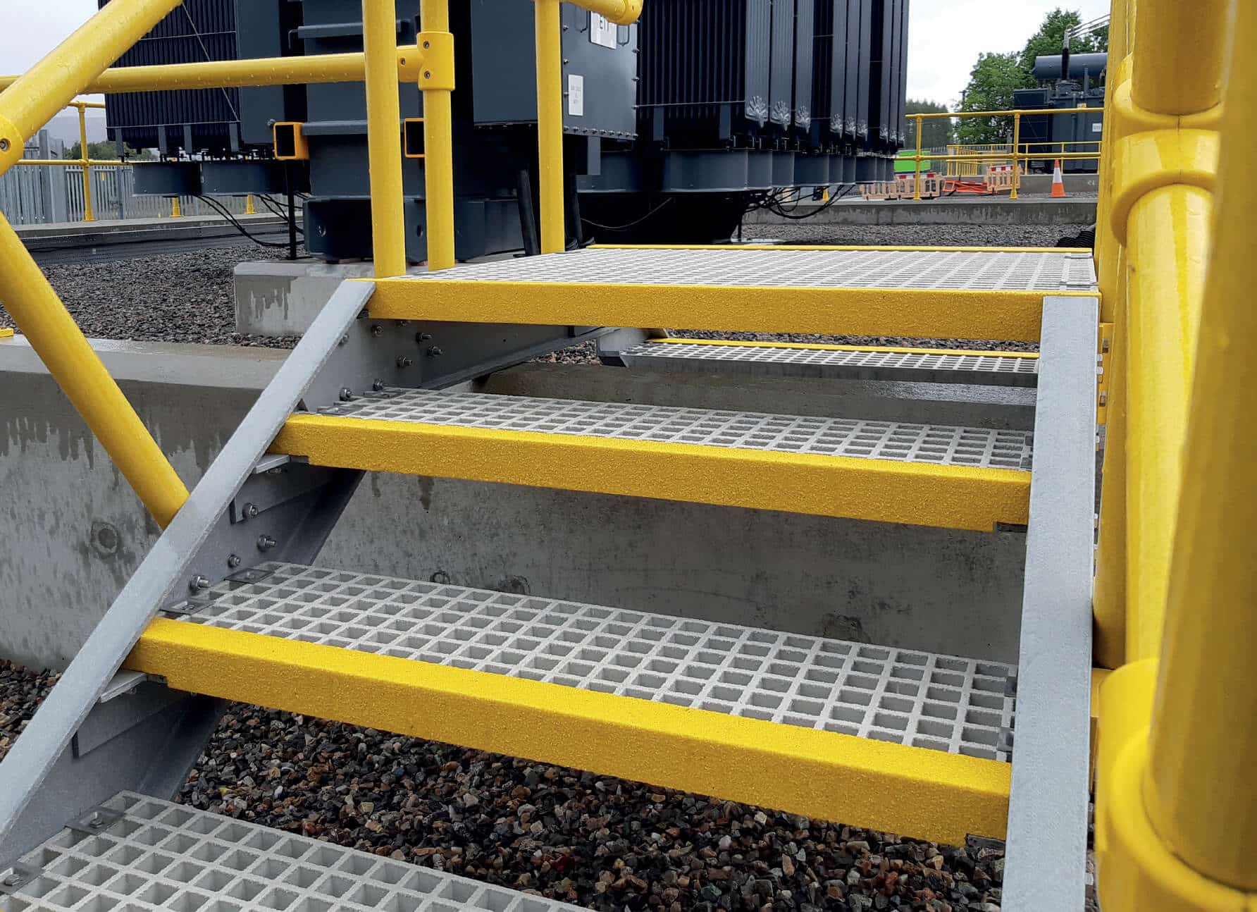 GRP Anti Slip Stair Nosing on Metal Stairs