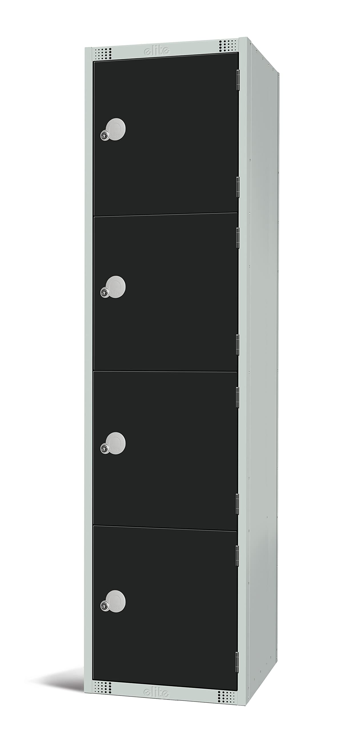 Four Door Compartment Locker - School, Work, Gym Storage Locker - 1800mm H x 300mm W x 300mm D - Black