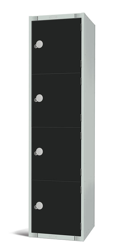 Four Door Compartment Locker - School, Work, Gym Storage Locker - 1800mm H x 300mm W x 300mm D - Black